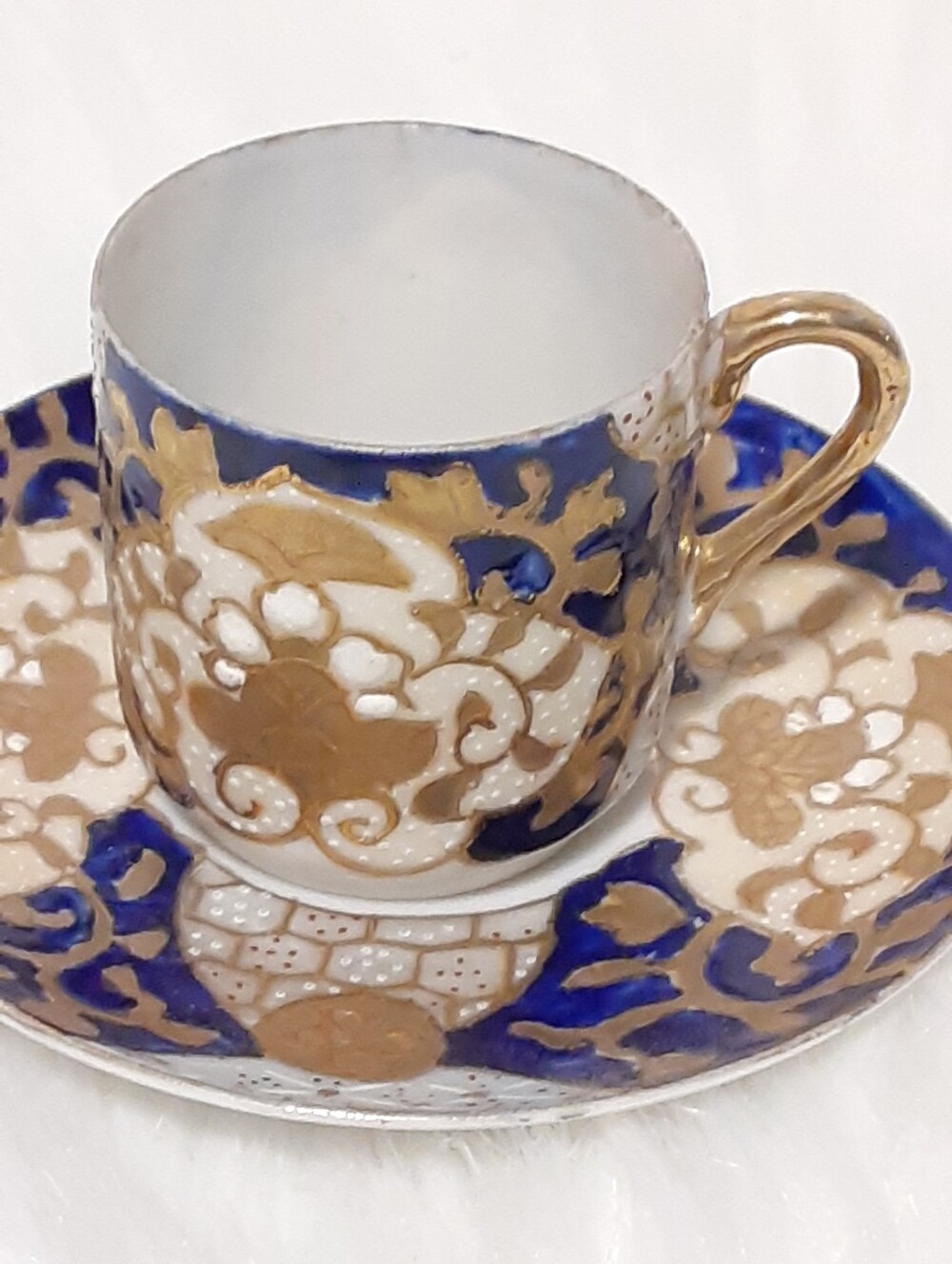 Vintage Porcelain Cobalt Blue and Gold Demitasse Cup & Saucer Hand-Painted